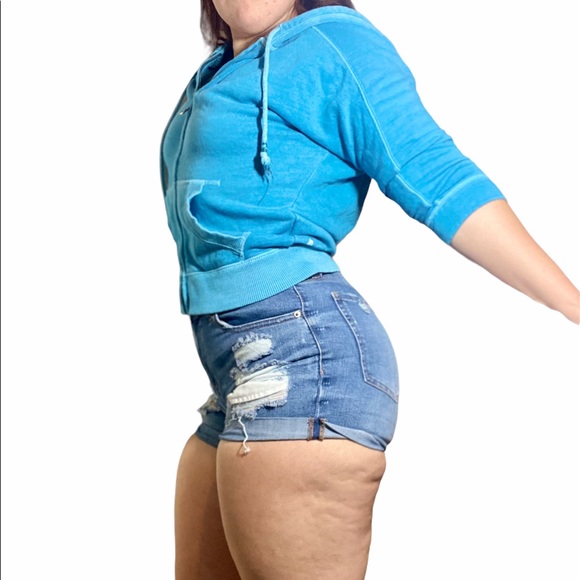 American Eagle Outfitters Blue Cotton Polyester Slightly Cropped Zip Sweatshirt - Picture 5 of 6